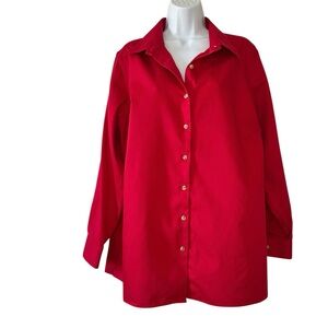 Lands” End Women’s Vibrant Red Christmas Holiday Cotton Button-Up Shirt- Size 1X